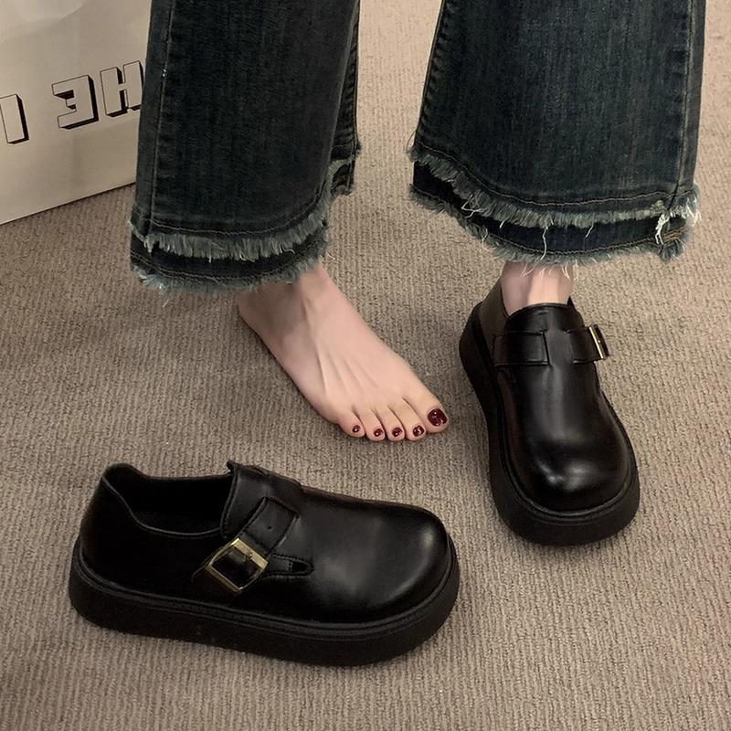 All-inclusive Platform Shoes Women's Autumn New Black Loafers Single Shoes Retro Muffin Small Leather Shoes