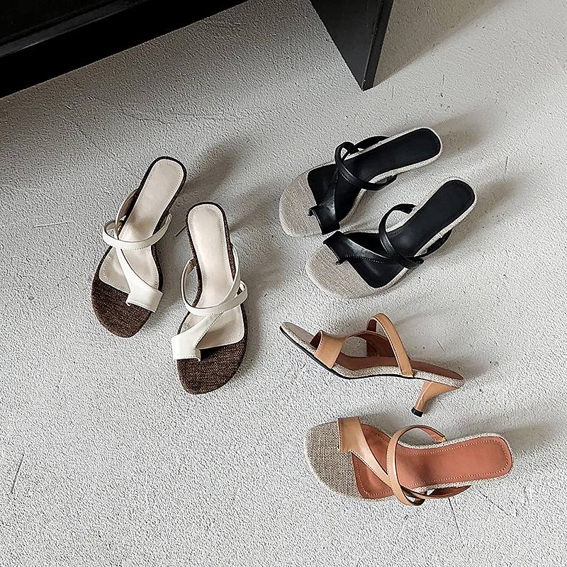 Krazing Pot Sheepskin Mules Summer Size 40 Flip Flops European Design Slip on Thin High Heels Women Peep Toe Sandals