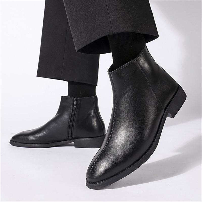 Fashion Retro Designer New Men's Pointed Patent Leather Casual Ankle Boot Male Winter High Tops Comfortable Shoes Zapatos Hombre
