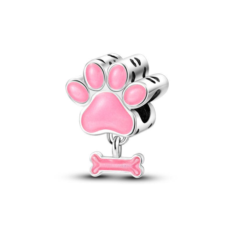 Copper Cute Cat Claw Pink Charm Beads For 3Mm Original Bracelet Diy Fine Jewelry Making