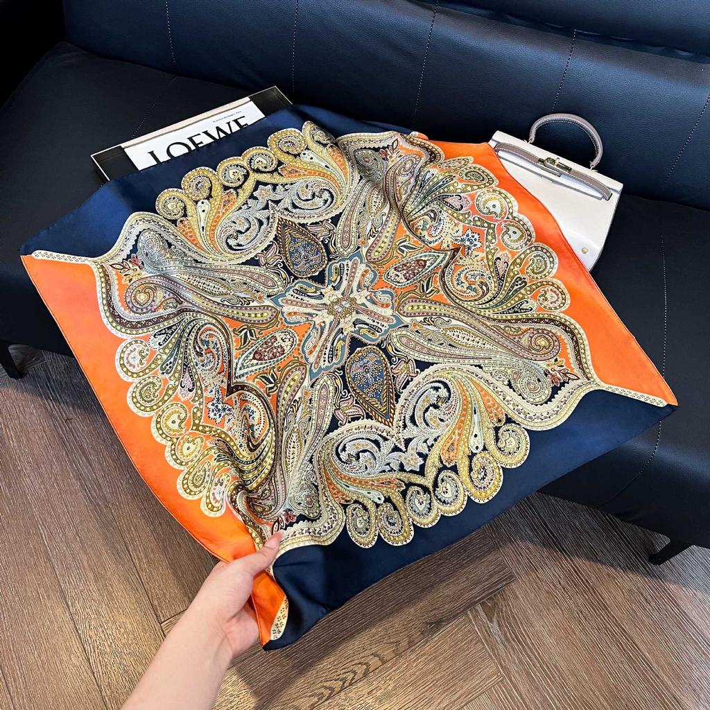 European and American style scarf square scarf imitation silk 71cm retro cashew print literary headband suit with decorative scarf
