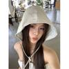 Ins Niche Striped Balaclava Hat Bucket Hat Showing Face Small Versatile Face Covering Bucket Sunscreen Hat