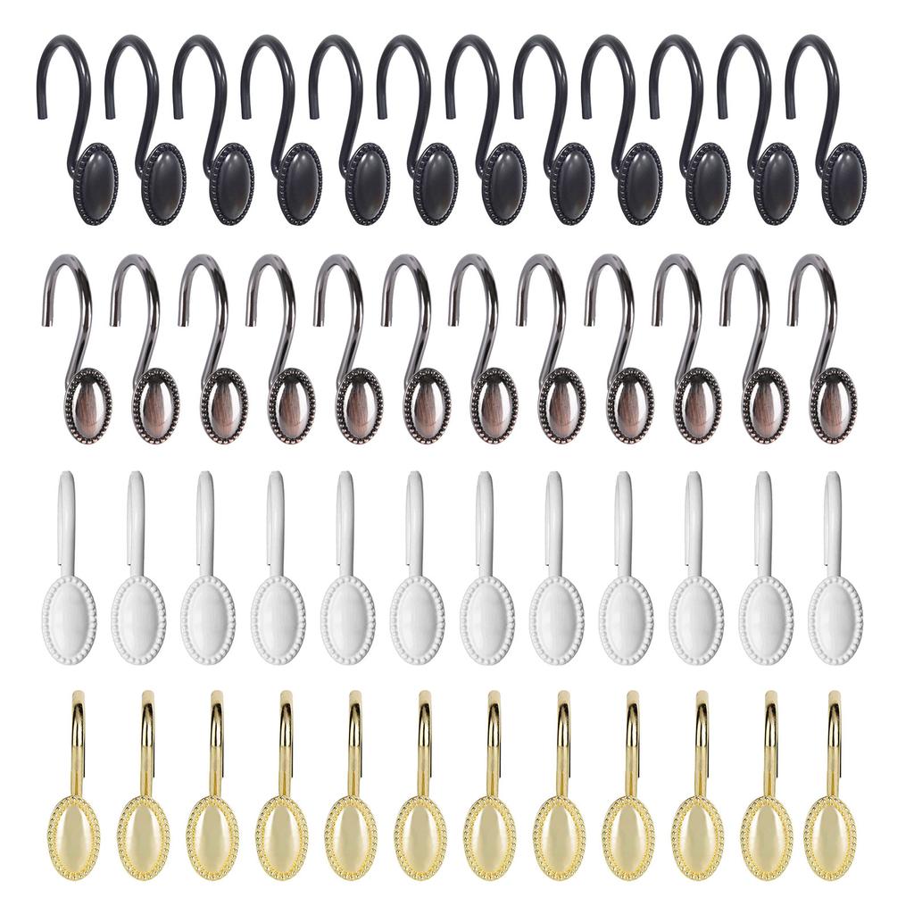 Duschdraperikrokar Legerade Ringar för Gardiner Gardiner Hängare 12 st Rostfritt Zinklegering Duschkrok Set för Hem och Hotell