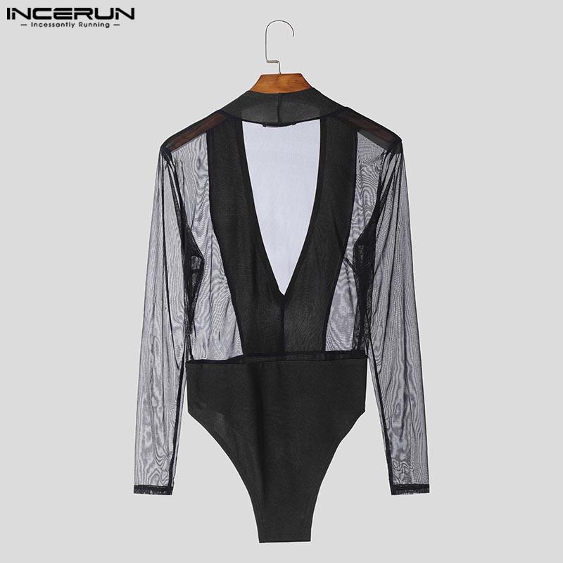 INCERUN Pánské trikotové kombinézy s dlouhým rukávem, síťovinou, průhlednou