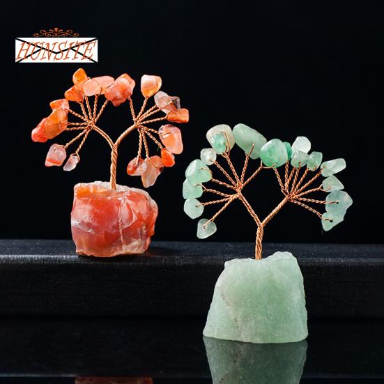 Barevná ozdoba stromu z přírodního kamene se základnou, strom peněz s pozitivní léčivou energií