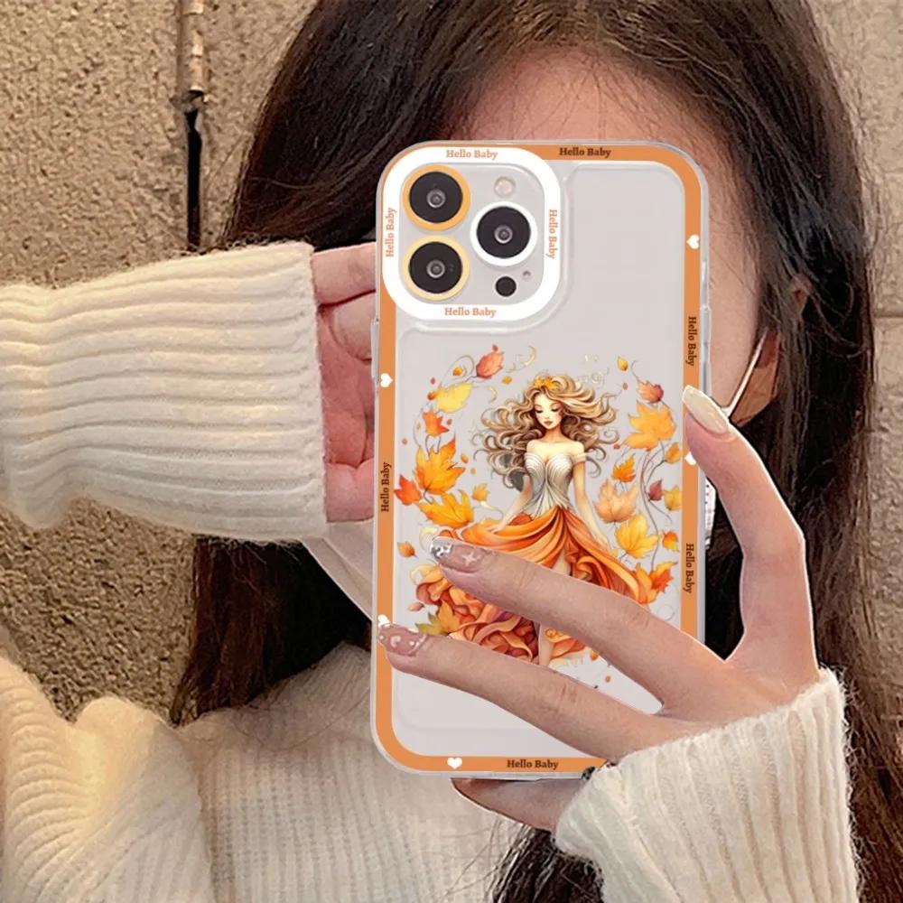 Happy Autumn Girl Pumpkin Fall Phone Case For IPhone 15 11 12 13 14 Mini Pro Max XR X XS TPU Clear Case