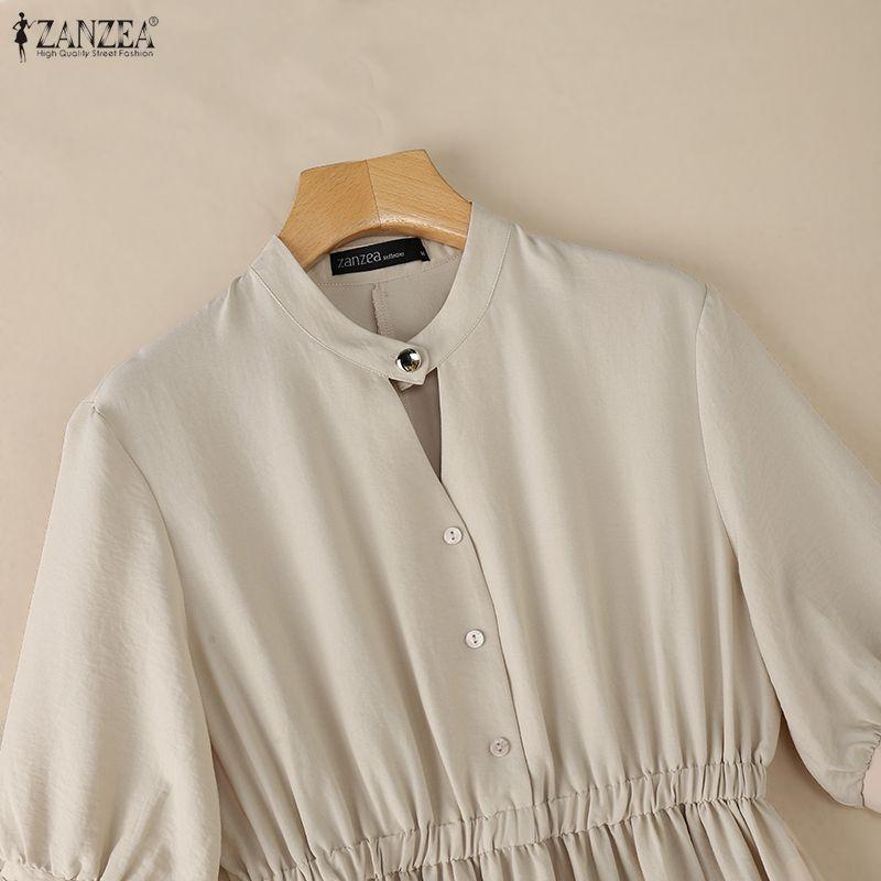 ZANZEA Women Summer Stand Collar Casual Half Sleeve Dress
