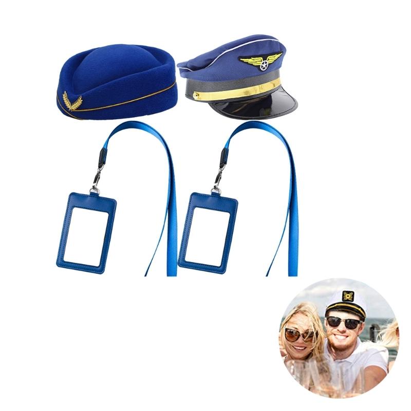 Carnivals Role Play Stewardess Hat+Sunglasses+Brooch for Girl Taking Photo