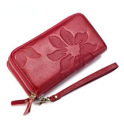 Women's Wallet Long with Double Zipper Large Capacity Wallet Made of Genuine Leather KTY