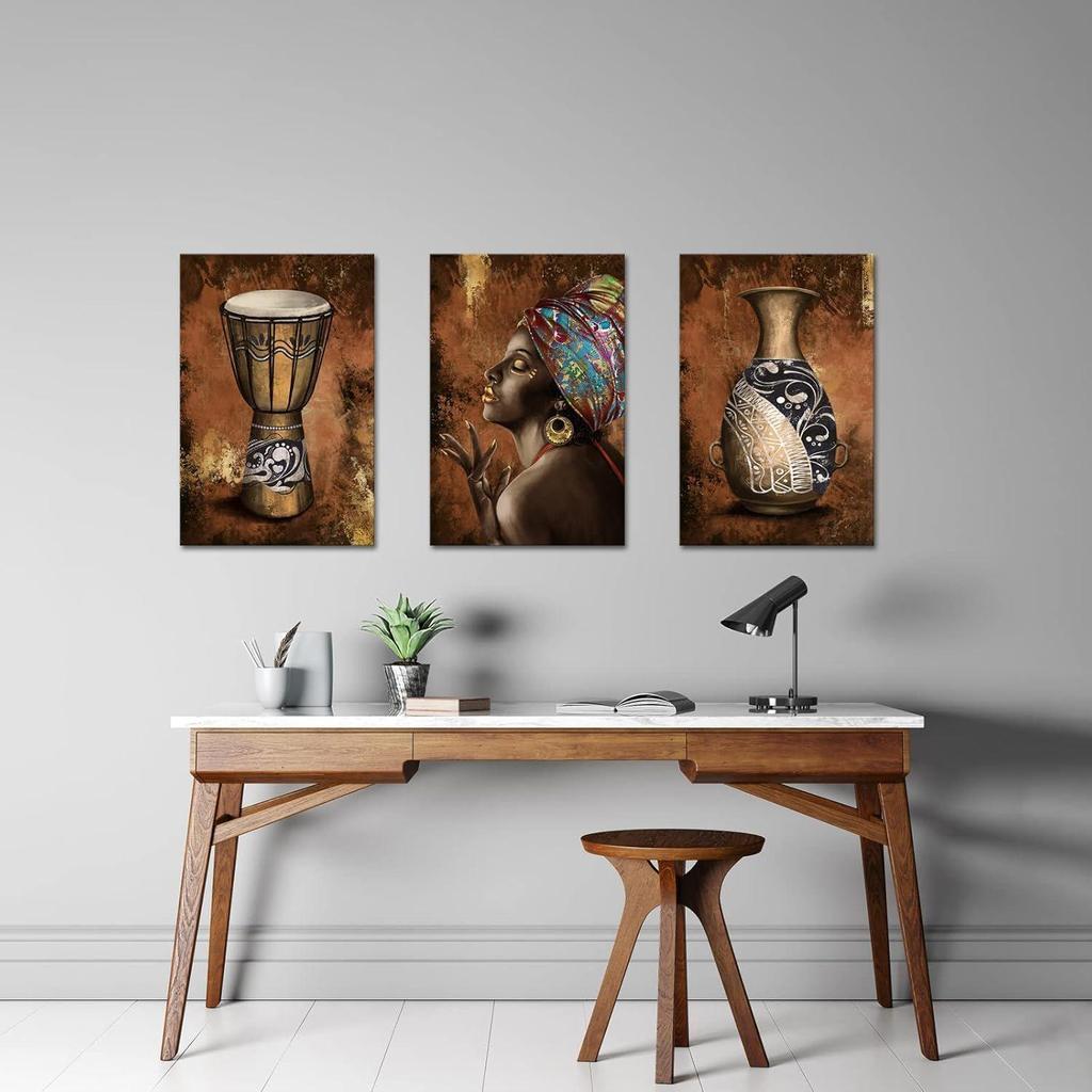 NutArtPic Ancient African Wall Art Canvas Tribal Vase Drum Painting Pictures Trditional Ethnic Africa Artwork Prints