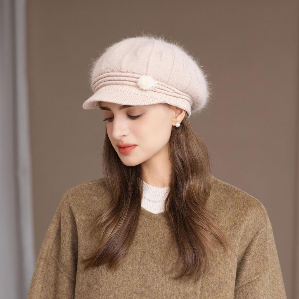 New Rabbit Fur Hat for Women Plus Velvet To Keep Warm Grandma Ear Protector Wool Knitted Hat for Middle Aged and Elderly Mothers