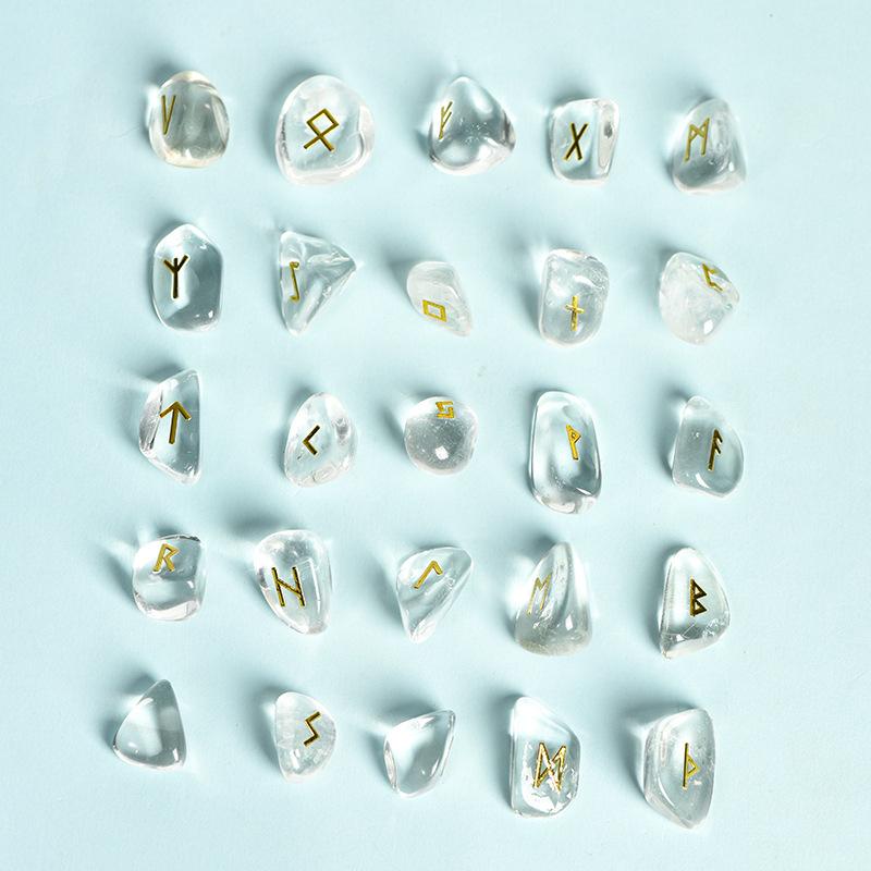 100% Natural Hot Selling Metal Sticker Germanic Rune Letter Natural Crystal Oval Plate Rune 24+1 Set (as the picture,One Size)