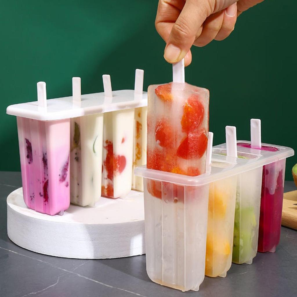 Wiederverwendbarer Eis am Stiel Maker 4-Kammer Eisriegel Form Hausgemachte Popsicle Form Für Schokolade Joghurt Frucht Gelatine Dessert Kuchen Backwerkzeuge