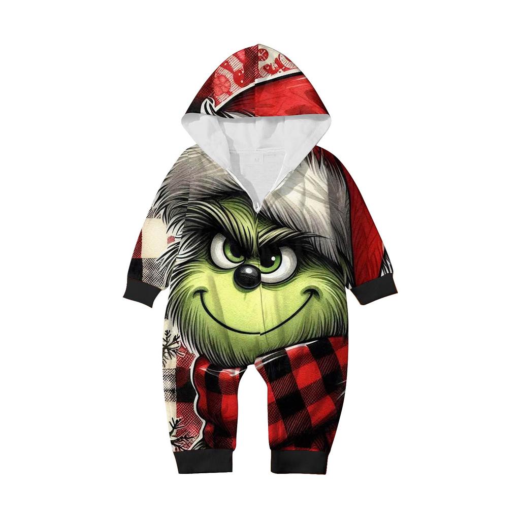 Rodzic-Świąteczny Nadruk Rodzic-Dziecko Kaptur Zapinany na Zamek Jednoczęściowy Domowy