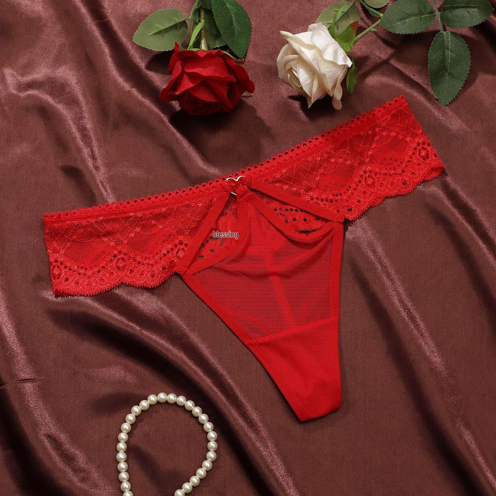Peach Butt Sexy Lace Low Waist Heart Thong - Plus Size Transparent Panties for Women