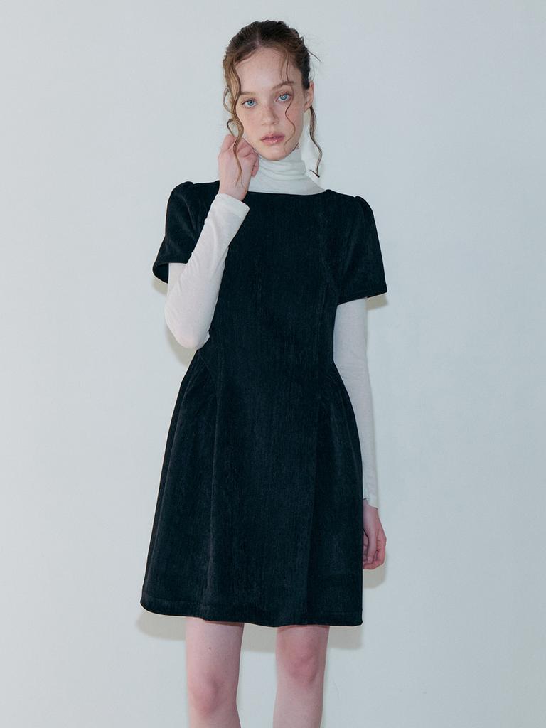 Etmont Shirring Flare Mini Dress, Black