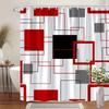Modern Geometric Shower Curtain 180x180cm – Red Black Gray Interlocking Shapes On White, Minimalist Bathroom Decor, 12 Hooks