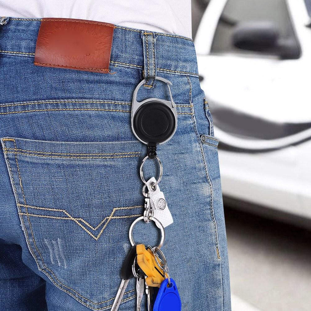 60cm Nylon Wire Rope Retractable Key Ring Keychain Recoil Keyring for Outdoor Use