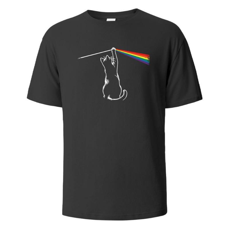 Мужские футболки с принтом Cat Light Simplicity 100 хлопок дышащие удобные топы для мужчин лето круглый вырез оверсайз мужская одежда S 1279₽