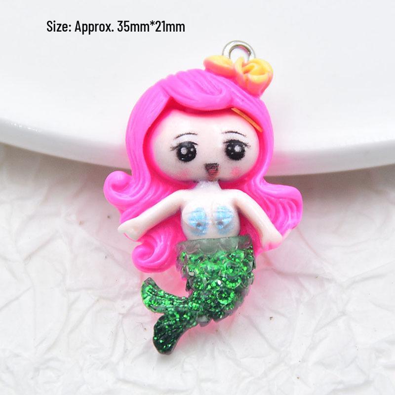 Mermaid Glitter Resin Keychain Cartoon Figure Pendant