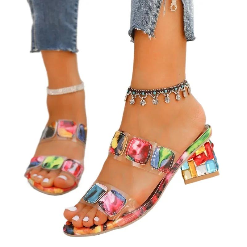 Scarpe da Donna Moda 2024 Marca Taglia Plus Pantofole da Donna Moda Abbinamento Colori Pantofole da Sera Donna Nuovi Tacchi Peep Toe Donna Zapatos