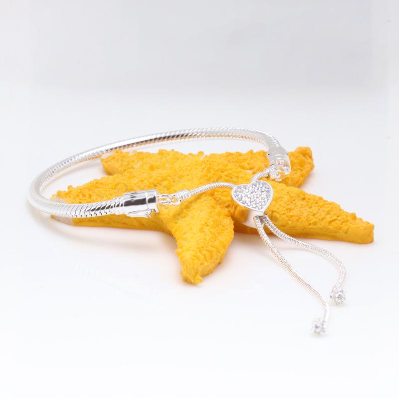 European-American Heart-Shaped Retractable Bracelet for Women - New Pandora Style Sliding Buckle, Perfect Christmas Gift