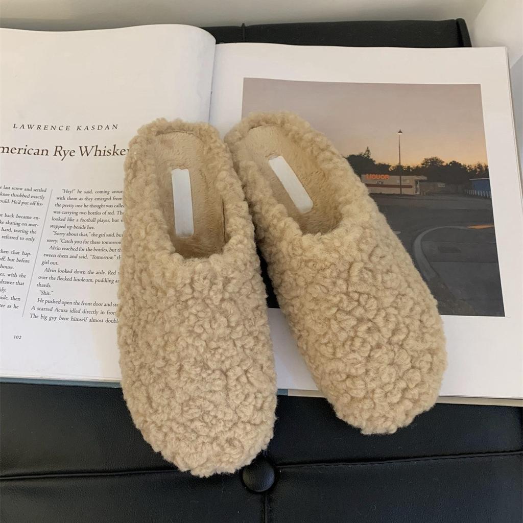 Fashion bag head Mao Mao slippers women's autumn and winter wear 2024 new one-pedal cotton slippers