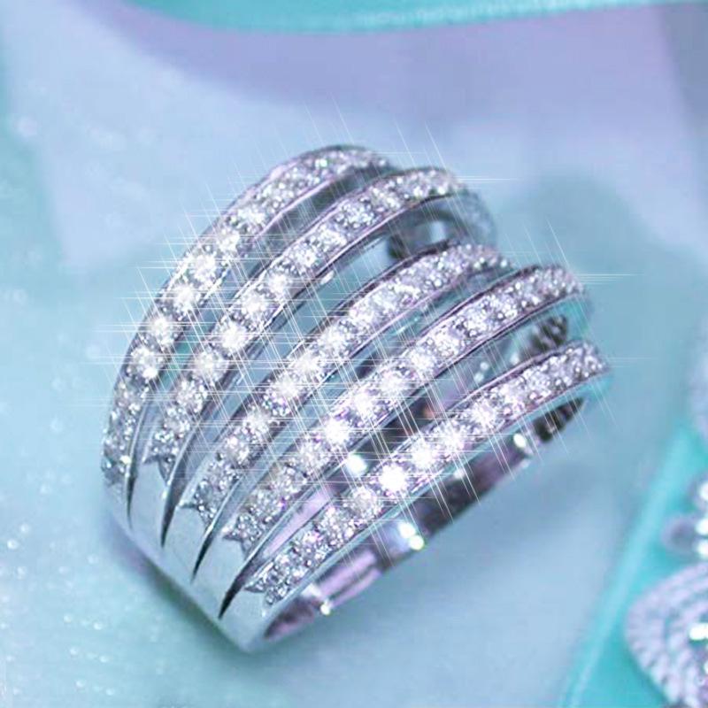 Fashion Luxury Women'S Ring, Five-Line Zircon Copper Ring Party Ball Accessories