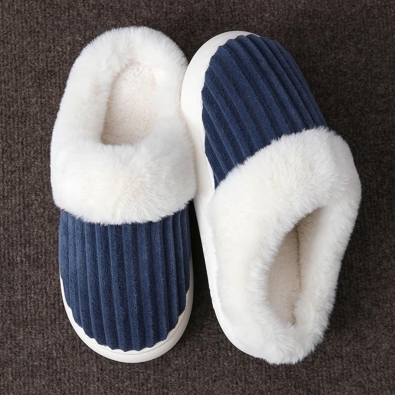 New thick striped cotton slippers home winter fluffy slippers women's winter thickened plush cotton mop
