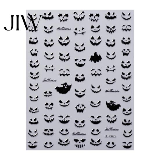Funny Expression Nail Decals Halloween Art Stickers, 3D Embossed Skeleton Hand Pumpkin Bat Retro Black Stickers Decals, Self-Adhesive Manicure