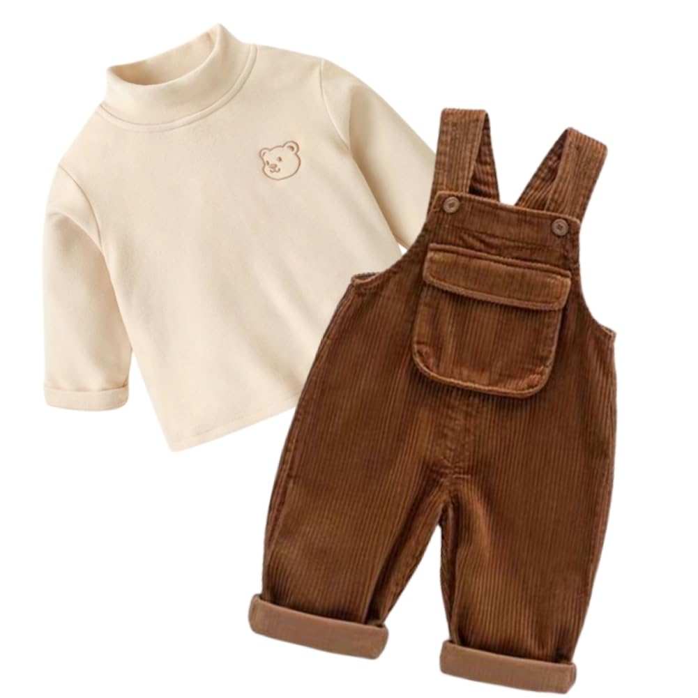 MiraiHiraki Overalls and Long Sleeve Corduroy Kids Baby Girls and Boys Kids' Overalls, Girls' T-Shirt 2-Piece Set, Overalls, Romper, All-in-One,