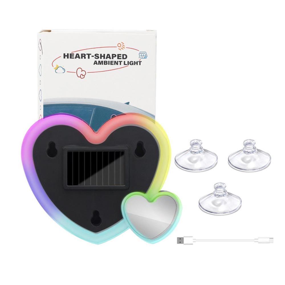 Car Solar Energy Double Heart-Shaped Atmosphere Lamp Triangular Window Peach Hear Lamp Colorful Flow
