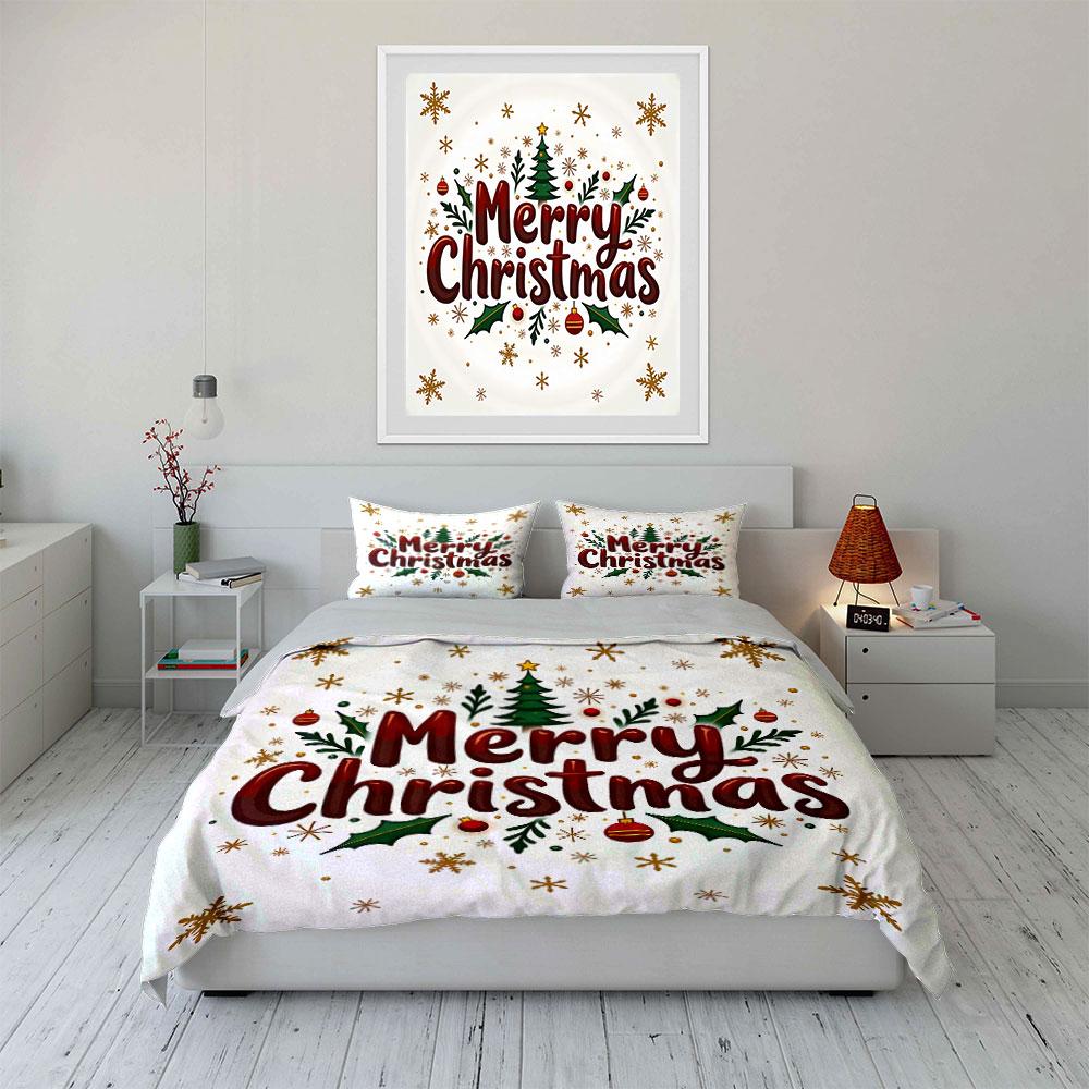 Merry Christmas Festive Design Bedding Duvet Cover Set Duvet Cover Pillowcases (1*Duvet Cover 2*Pillowcases, Without Duvet Insert)