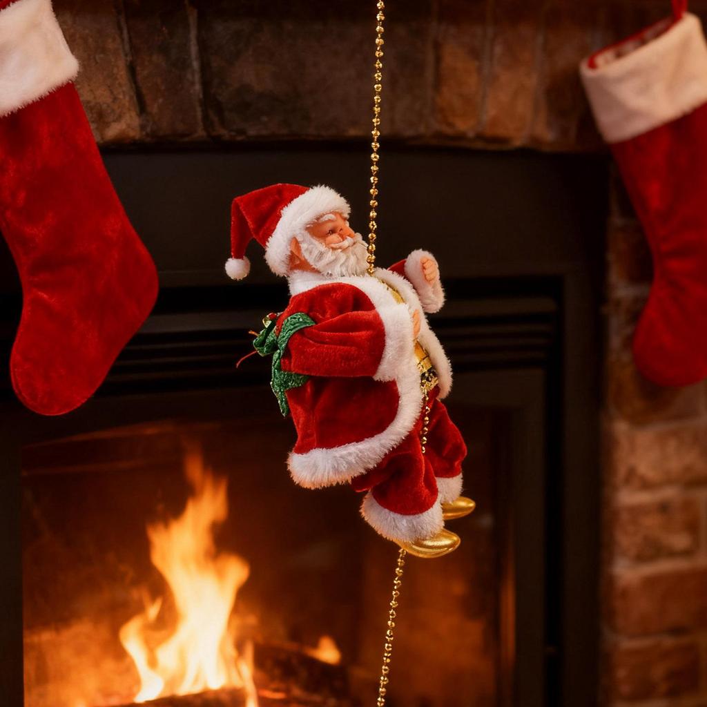 Climbing Santa On Rope Holiday Electric Decoration With Music Musical Santa Climbing Rope For Outdoor Indoor Porch Window Roof
