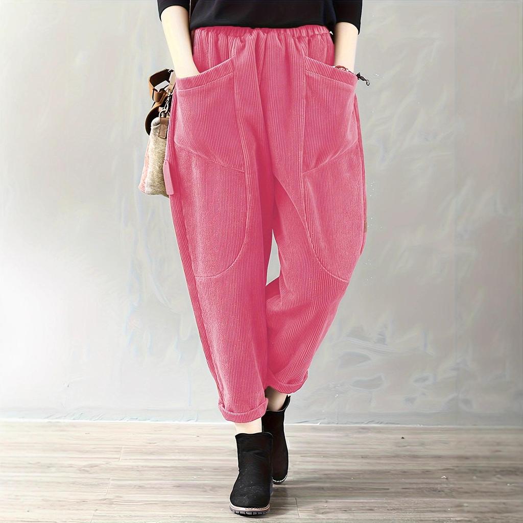 In Stock! Women's 2026 Autumn/Winter Elastic Waist Corduroy Loose Pants