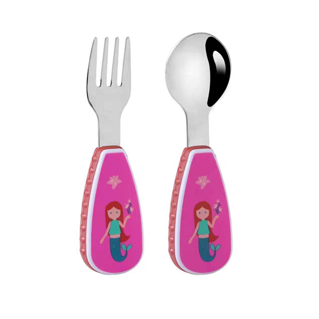 2PCS Cartoon Spoon and Fork Set Lion Rocket Unicorn Cartoon Cutlery 304 Stainless Steel Sturdy and Durable