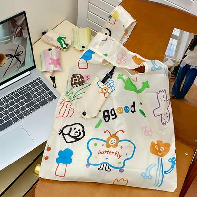Bolsa de Compras Plegable Estilo Ins Portátil Gran Capacidad Impermeable Bolsos de Hombro Bolso Tote Bolsa de Regalo