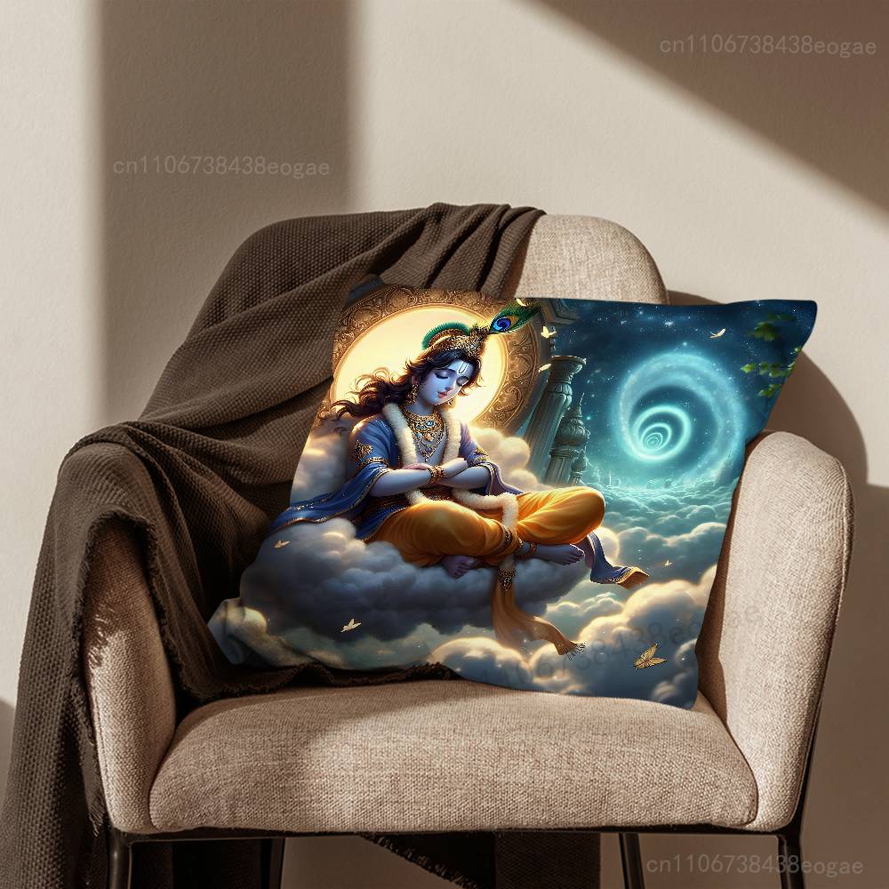 God Lord Krishna Indian Pillow Case Living Room Sofa Cushion Cover Suitable For Home Bedroom Decoration And Protector