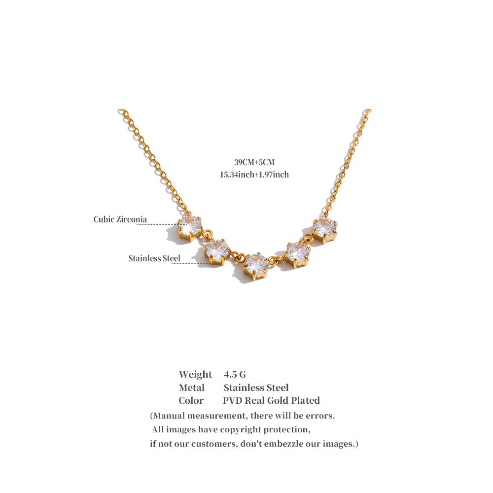 Yhpup AAA Stainless Steel Cubic Zirconia Shiny Drop Necklace 18K Gold Color PVD Plated Delicate Gift Glamorous Fashion Jewelry