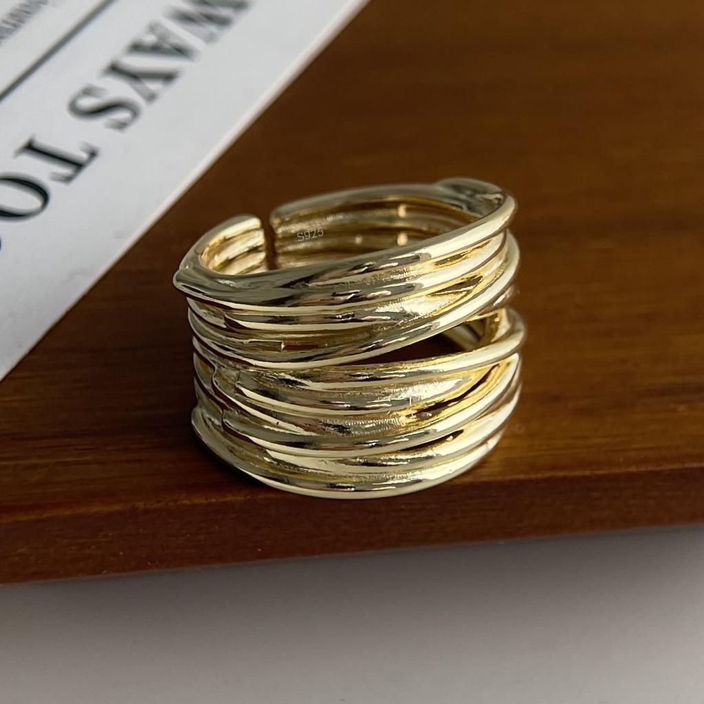 Xiaomi BF CLUB 925 Sterling Silver Ring For Women Jewelry Wide Gold Open Vintage Handmade Ring Allergy For Party Birthday Gift