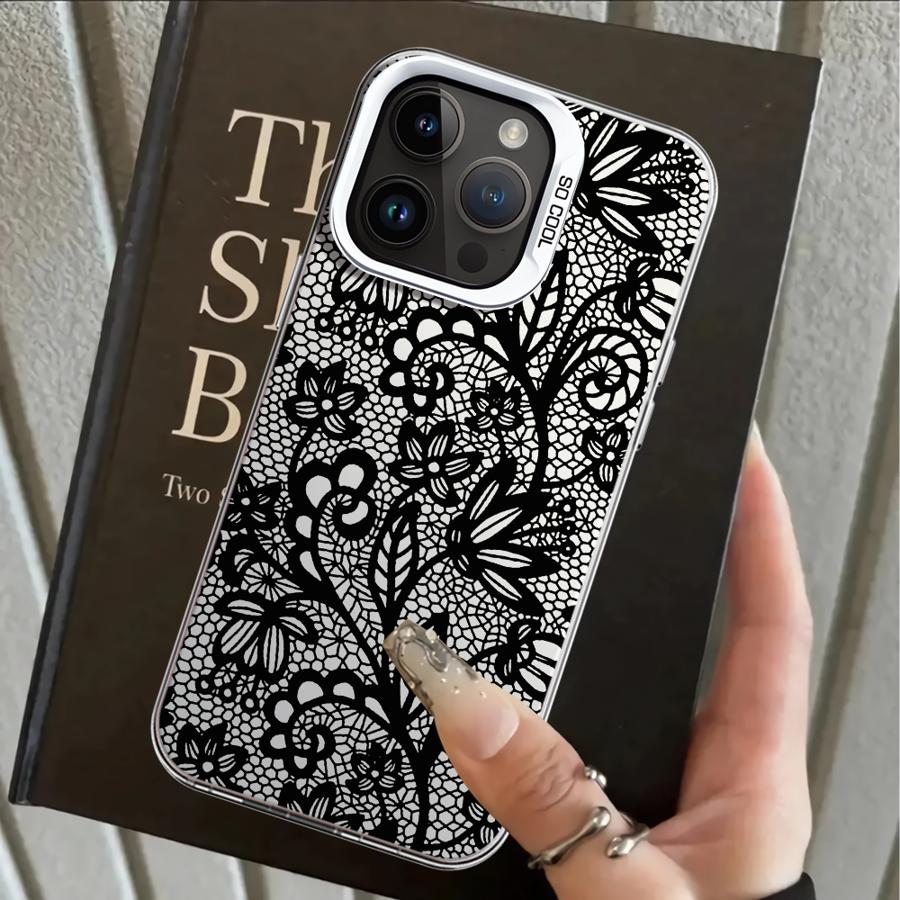 Back Phone Cover Case for iPhone 17 Pro Max 11 Air XS XR 15 Plus 13 Pro 16 14 12 Black Fashion Cool Lace