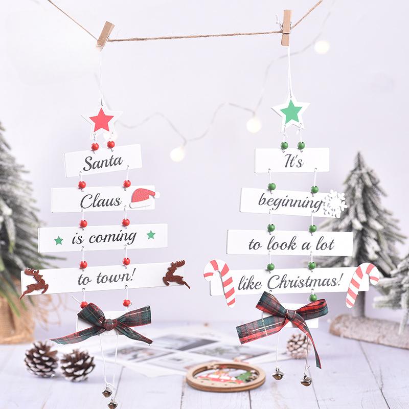 Christmas Decorations, Christmas Tree Shapes, Wooden Pendants, Colorful Letter Pendants, Christmas Shop Windows, Scene Decoration Props