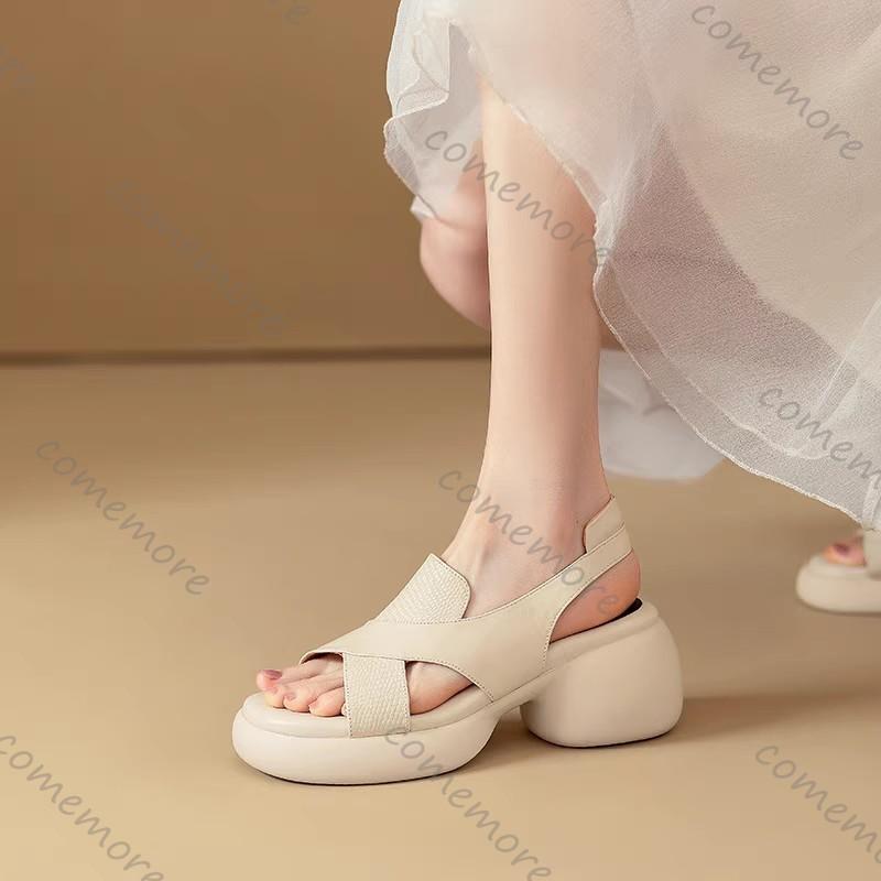 Fashion Comemore Roman Sandals Women Summer Thick Bottom Shoe Soft Leather Peep Toe Chunky Heeled Female Sandales Casual Shoes for Women