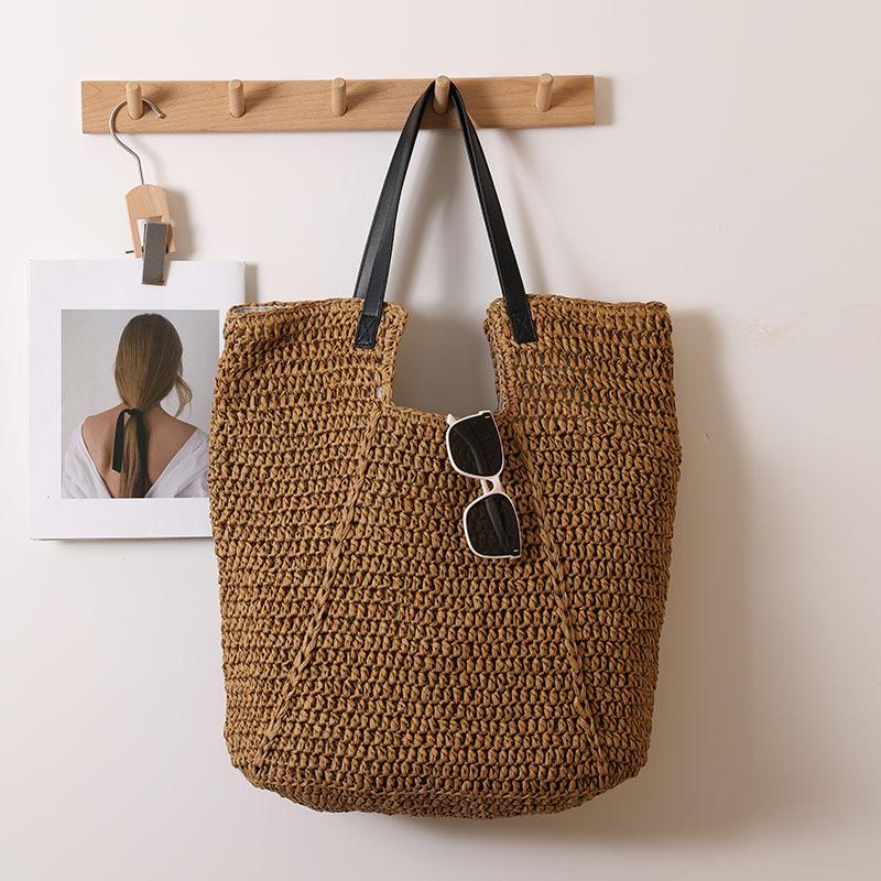 

Большая ручная плетеная летняя пляжная сумка, соломенная сумка-тоут ручной работы, повседневная плетеная ротанговая сумка-клатч полукруглой формы с верхней ручкой для женщин, путешествий, отпуска