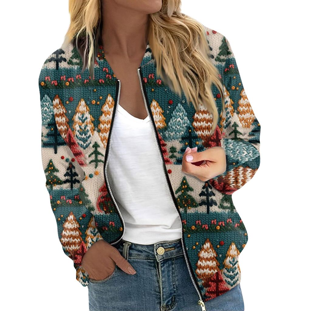 Women's Jacket Long Sleeve Lightweight Zipper Cropped Floral Printed Outerwear Casual Quilted Jacket With Pockets