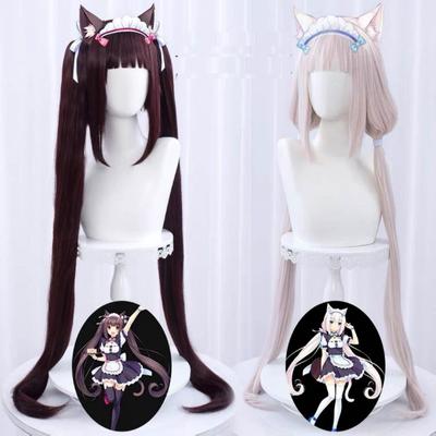 Anime 100 cm NEKOPARA Chocolat Chocola colas de caballo largas marrón vainilla Kawaii Rosa resistente al calor peluca de pelo Cosplay