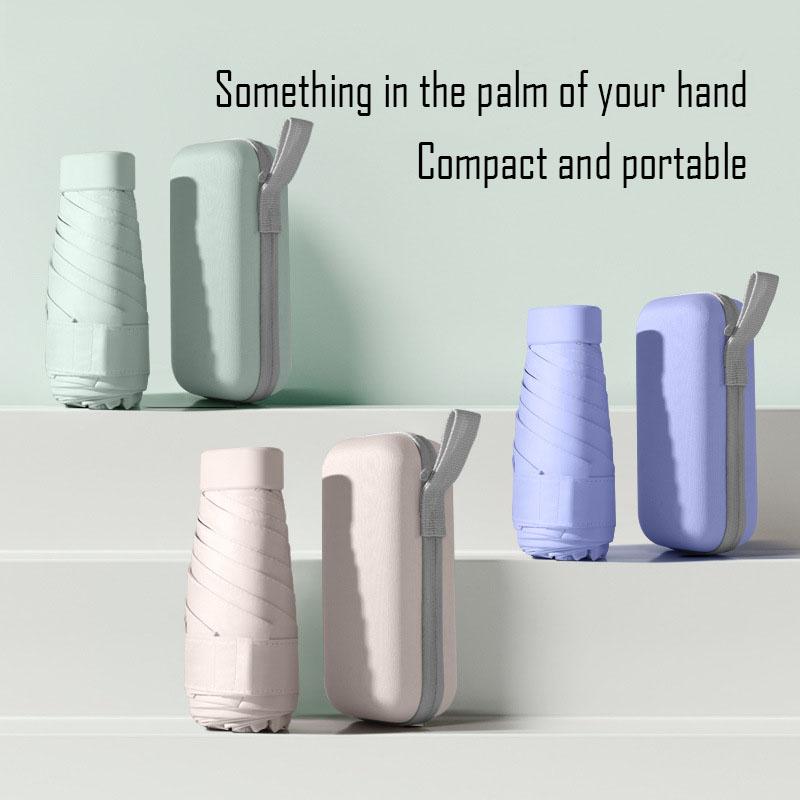 Manual Pocket Capsule UMBRELLA, 6-Bone Compact Portable, Weather and Rain, Dual-purpose, Windproof, Rust-proof, Six-Fold, Flat