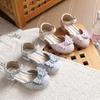 Baotou Thick Heel Sandals Spring and Summer New Girls Rhinestone Bow Princess Crystal Shoes with Skirt