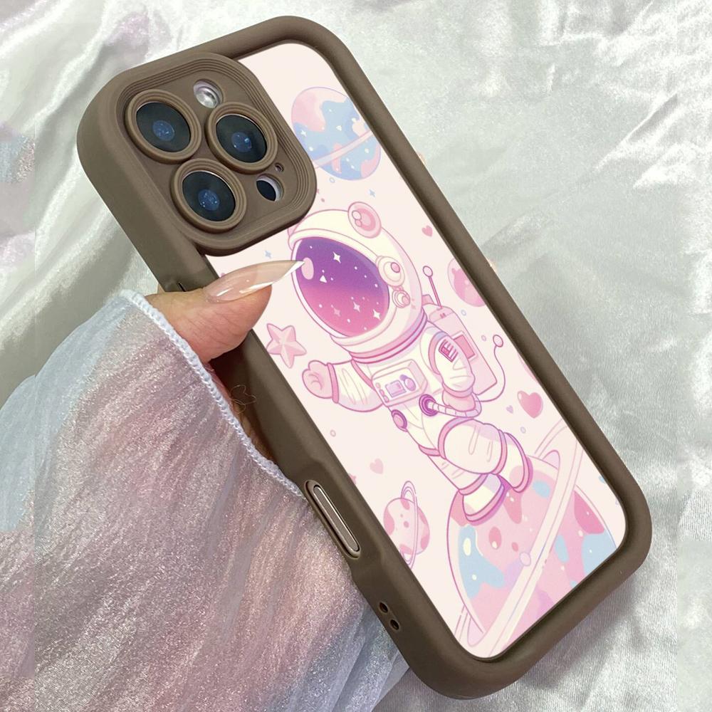 

JT422 Pink Space Astronaut for iPhone 17 16 15 14 13 Pro Max Samsung S26 S25 Ultra A17 A07 A56 A16 A14 Xiaomi 15T Redmi 15c Note 14 13 Soft Case Redmi 15C 4G/5G(171.6) коричневий