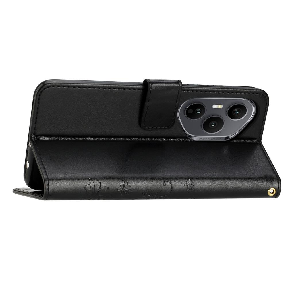 For Honor 400 Pro 5G (Global) Leather Wallet Case Butterfly Flower Imprinted Phone Cover with Strap